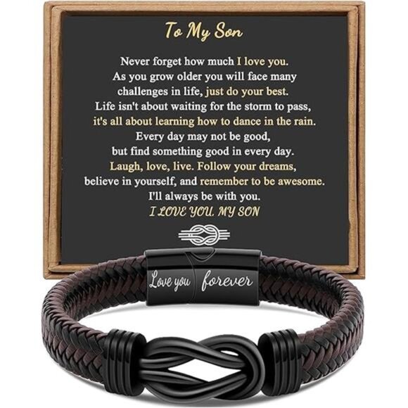 Mens Infinity Bracelet Brown Braided Leather Cuff Stainless Steel Love Jewelry - Picture 8 of 8